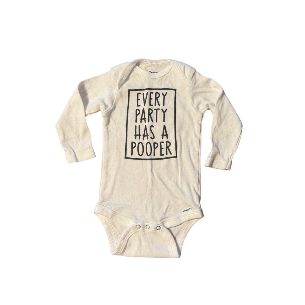 6-9m Party Pooper Long Sleeve Gerber Onesie